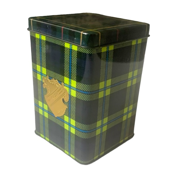 VTG MAC Makeup Tartan Plaid Gold Emblem Metal Storage Tin Container Empty - Picture 10 of 10